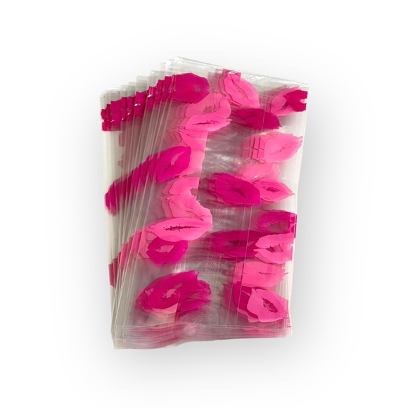 new 20 Smooches Pink Lips Print Kiss Cello Bags ᨎ Food Grade Cellophane 3“x 7.5“ - Picture 5 of 16